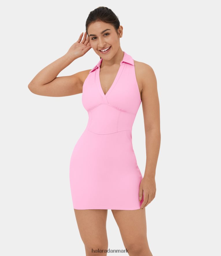 aktivt tøj dk Halara Kvinder softlyzero plyskrave korset ærmeløs bodycon mini pickleball aktiv kjole næsegrus TH606J947