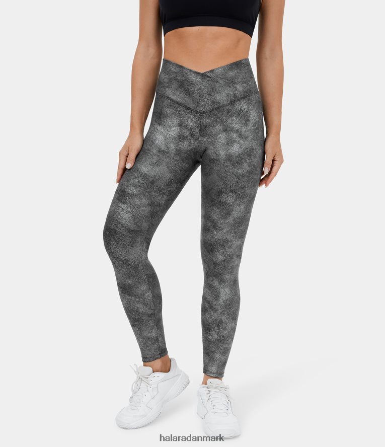 aktivt tøj dk Halara Kvinder crossover baglomme stretchy crackle yoga 7/8 leggings revnet titanium grå TH606J1495