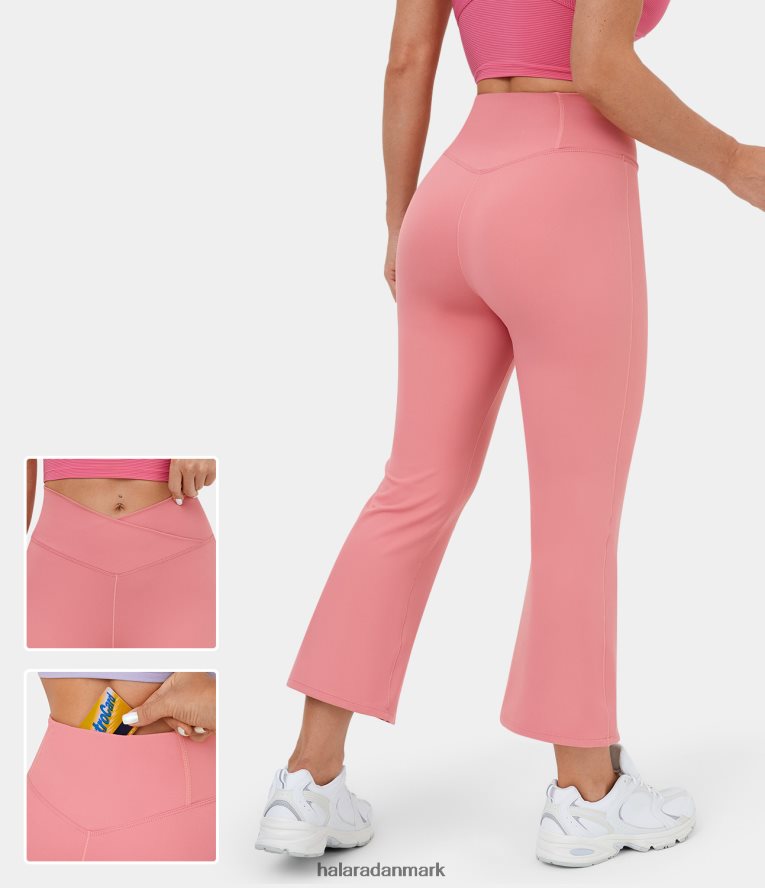 aktivt tøj dk Halara Kvinder crossover højtaljede baglomme flare capri yoga leggings slik pink TH606J310