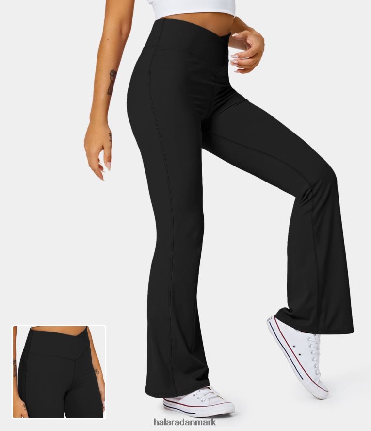 aktivt tøj dk Halara Kvinder højtaljede crossover flare yoga leggings sort TH606J288