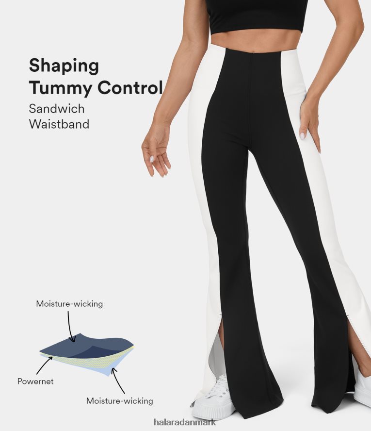 aktivt tøj dk Halara Kvinder højtaljede mavekontrol splitsøm farveblok flare afslappede leggings sort TH606J315
