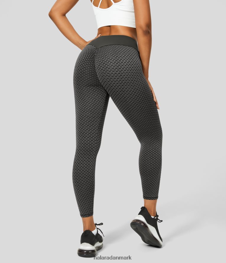 aktivt tøj dk Halara Kvinder højtaljede, rynket honeycomb yogaleggings bly grå TH606J1485