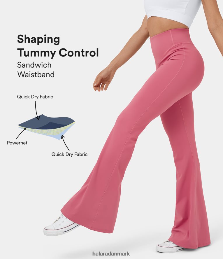 aktivt tøj dk Halara Kvinder højtaljede sandwich-linning mavekontrol baglomme flare yoga-leggings Ørkenrose TH606J314