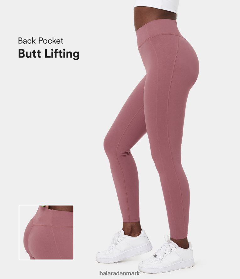 aktivt tøj dk Halara Kvinder hverdags leggings i høj taljet baglomme i bomuld 7/8 visnet rose TH606J1522