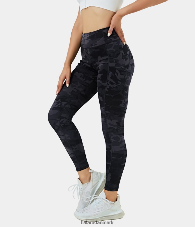 aktivt tøj dk Halara Kvinder hverdags leggings med høj taljet sidelomme 7/8 sort camo TH606J1512