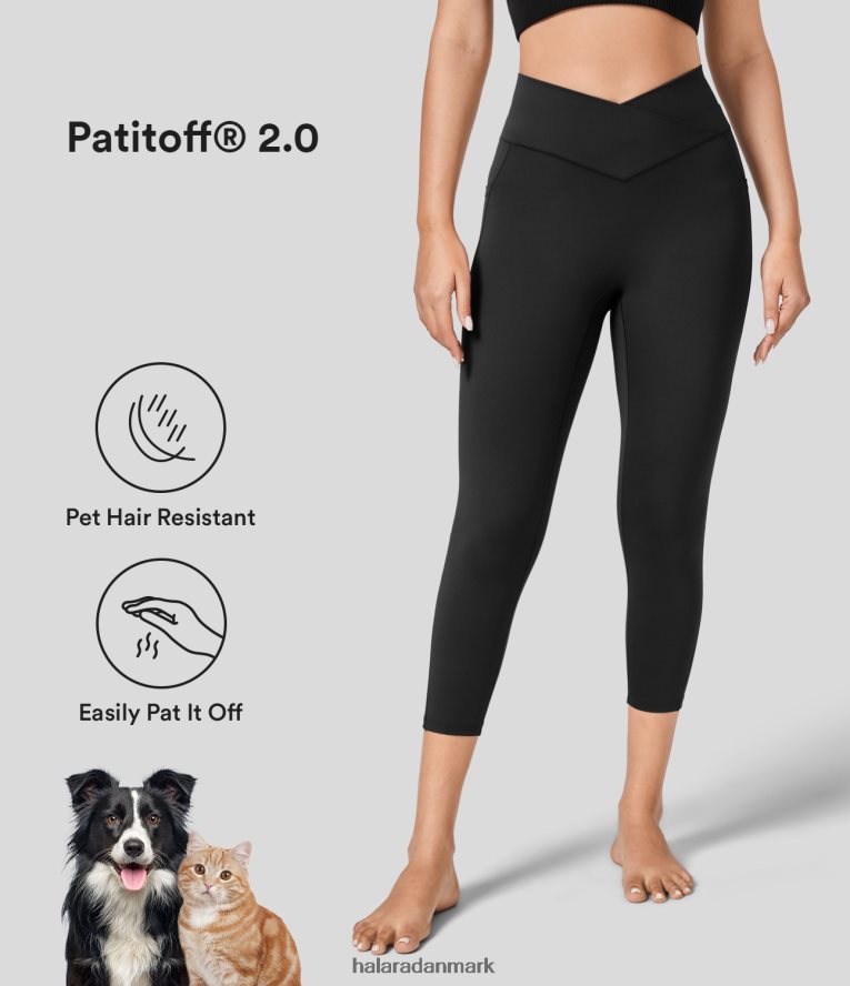 aktivt tøj dk Halara Kvinder patitoff 2.0 dyrehårbestandige højtaljede crossover capri yogaleggings i sidelomme sort TH606J1549