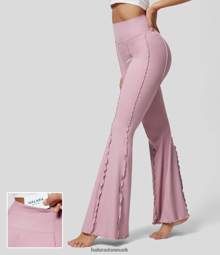 aktivt tøj dk Halara Kvinder ribbede, højtaljede salatbeklædning baglomme flare danseleggings bleget lilla TH606J304