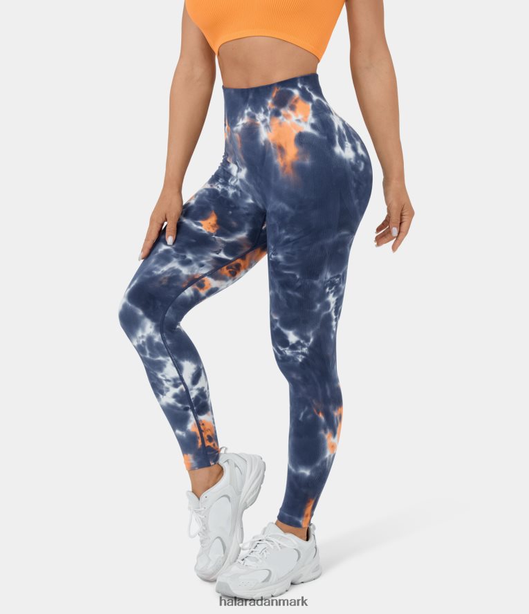 aktivt tøj dk Halara Kvinder sømløst flow højtaljede tie dye yogaleggings mørkeblå slipsfarve TH606J1470