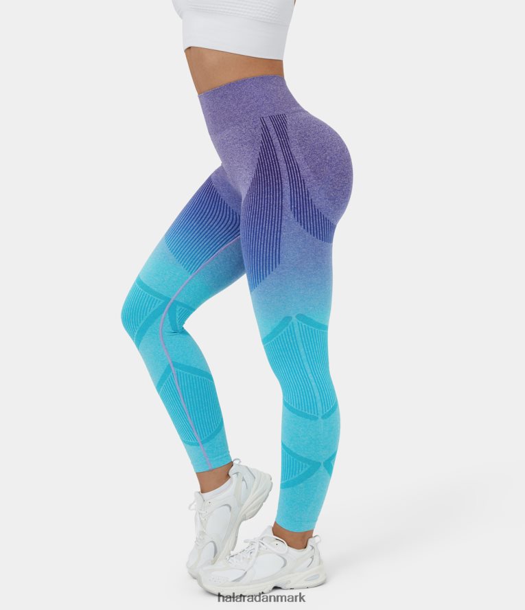 aktivt tøj dk Halara Kvinder sømløst flow højtaljede yogaleggings med gradient blå hvid gradient blå TH606J1452