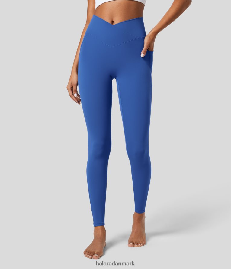 aktivt tøj dk Halara Kvinder softlyzero almindelige leggings med crossover lomme beaucoup blå TH606J1448