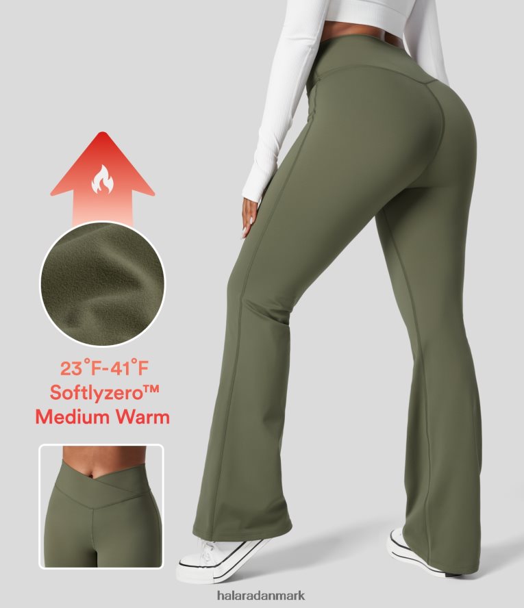 aktivt tøj dk Halara Kvinder softlyzero fleece leggings med høj talje, crossover yoga flare græs grågrøn TH606J374