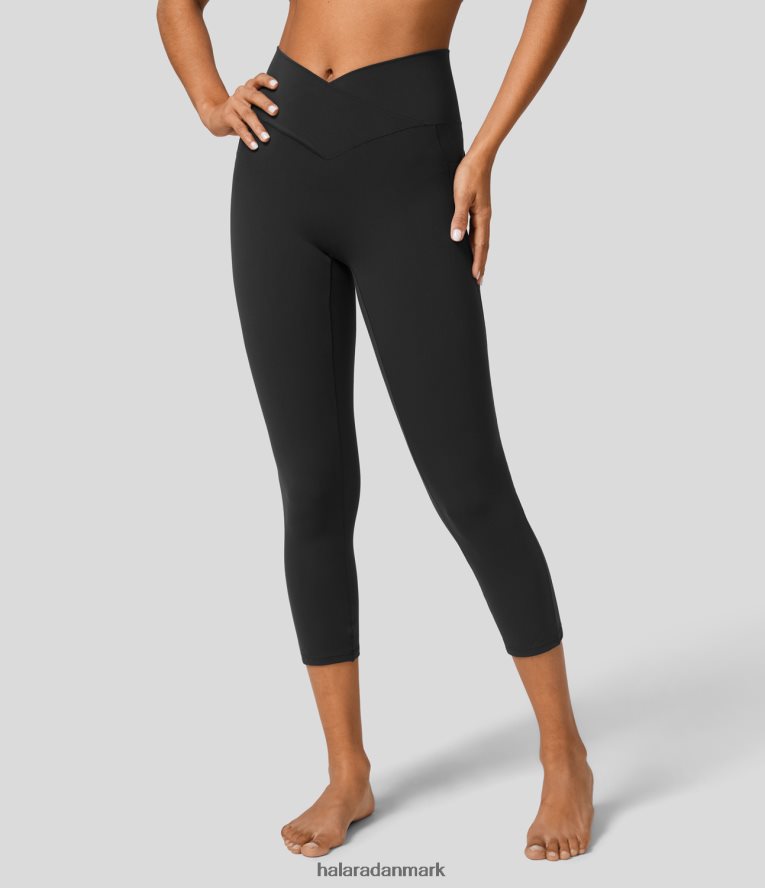 aktivt tøj dk Halara Kvinder softlyzero højtaljede crossover lomme capri yoga leggings sort TH606J1553