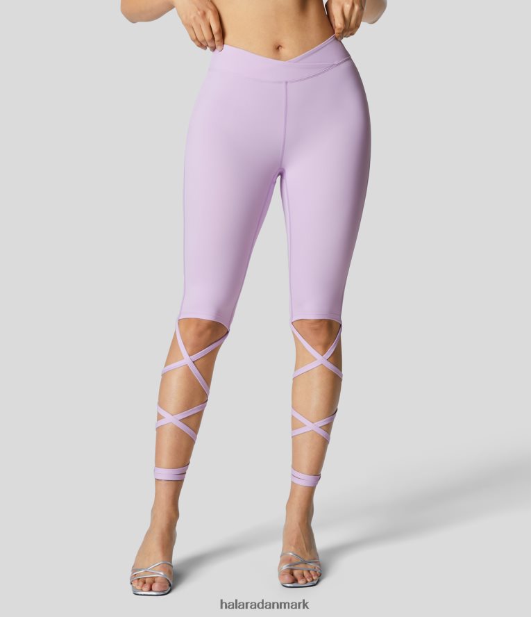 aktivt tøj dk Halara Kvinder softlyzero luftige v-formet crossover mellemhøjde på kryds og tværs knude manchet cool touch afslappede leggings lyserød orkidé TH606J1562