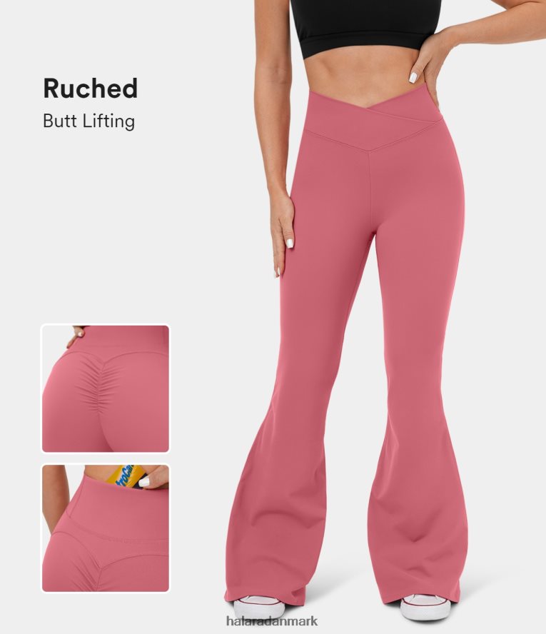 aktivt tøj dk Halara Kvinder softlyzero plys højtaljede crossover baglomme rynket numseløftende super flare yoga leggings slik pink TH606J335