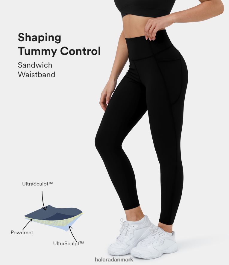 aktivt tøj dk Halara Kvinder ultrasculpt højtaljede sidelomme træning 7/8 leggings sort TH606J1530