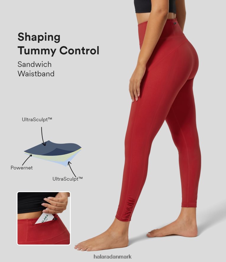 aktivt tøj dk Halara Kvinder ultraskulpturelle højtaljede lynlås baglomme rynket kant topsyede solide yoga 7/8 leggings aura orange TH606J1480