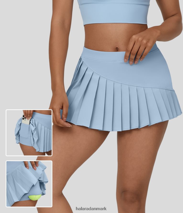 aktivt tøj dk Halara Kvinder Breezeful mellemhøj 2-i-1 sidelomme plisseret mini hurtigtørrende tennisnederdel tynd isblå TH606J635