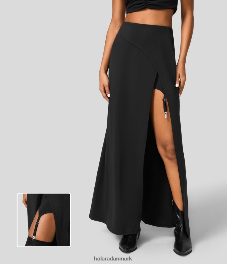 aktivt tøj dk Halara Kvinder højtaljet crossover split 2-i-1 justerbar strømpebånd med metal clips arbejdsnederdel sort TH606J549