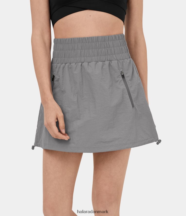 aktivt tøj dk Halara Kvinder højtaljet lynlåslomme i siden med snøre forneden 2-i-1 mini casual nederdel vådt vejr TH606J629