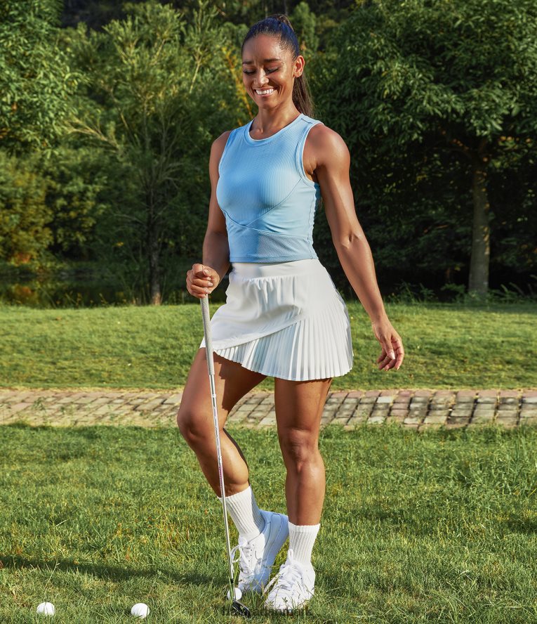 aktivt tøj dk Halara Kvinder hverdags 2-i-1 plisseret patchwork golfnederdel-kinetisk hvid TH606J668