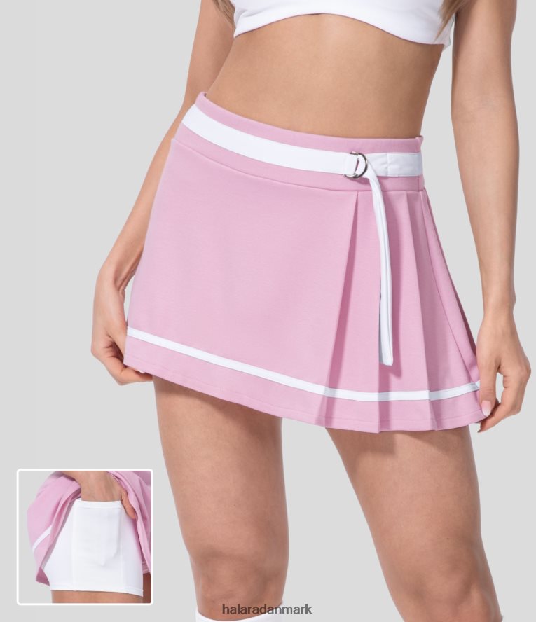 aktivt tøj dk Halara Kvinder mellemhøj farveblok plisseret 2-i-1 sidelomme a-line mini afslappet bomuldsnederdel sød lilla TH606J616