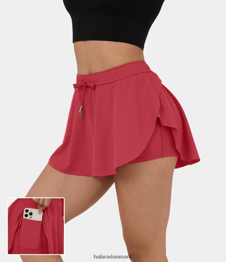 aktivt tøj dk Halara Kvinder mellemhøj snoretræk 2-i-1 sidelomme buet forneden mini yoga-nederdel vinterbær TH606J590