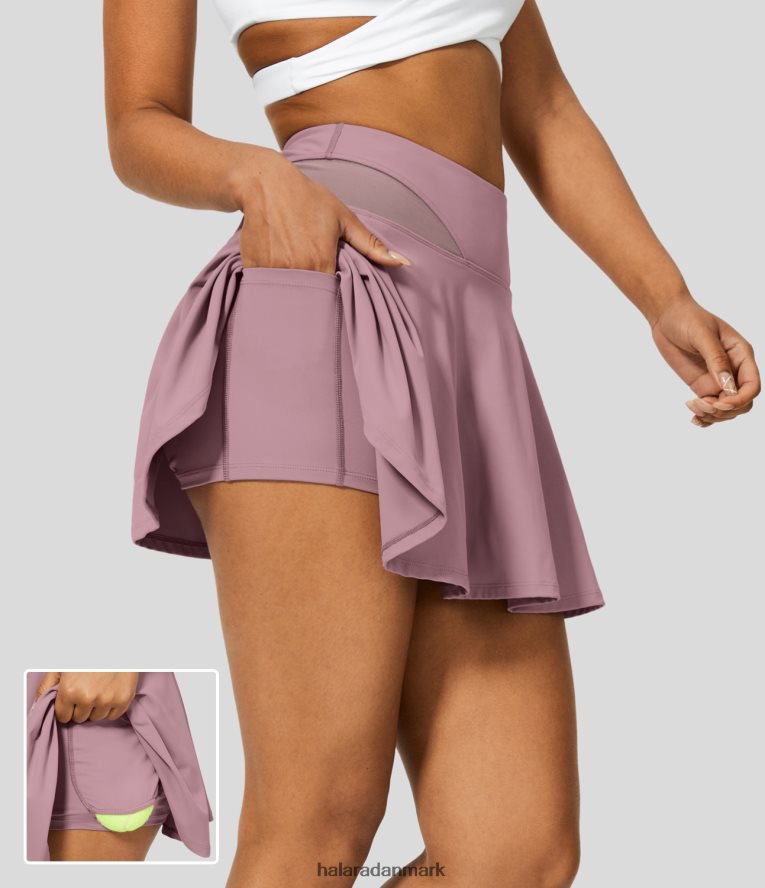 aktivt tøj dk Halara Kvinder softlyzero luftig højtaljet kontrastmesh 2-i-1 sidelomme mini flare cool touch tennisnederdel dyb lotusrosa TH606J688