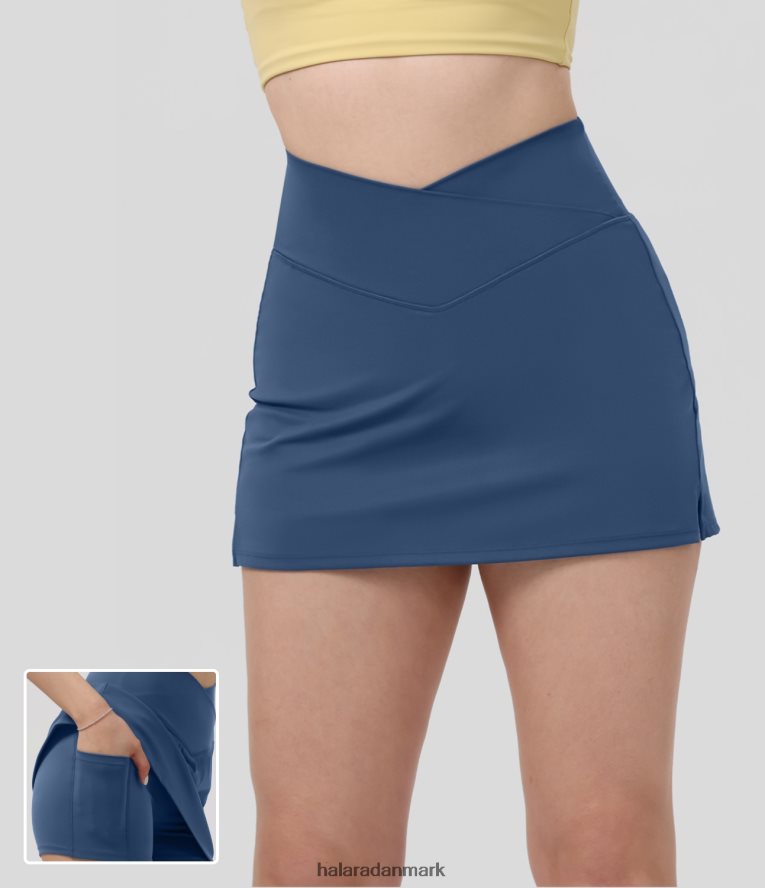 aktivt tøj dk Halara Kvinder softlyzero plys højtaljet crossover splitsøm 2-i-1 sidelomme a line mini casual nederdel mørk turkis TH606J680