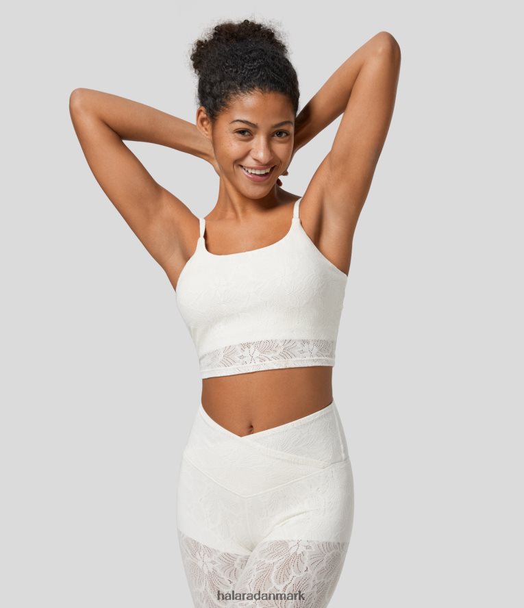 aktivt tøj dk Halara Kvinder lav støtte blonde overlay cropped yoga sports bh hvid TH606J1579