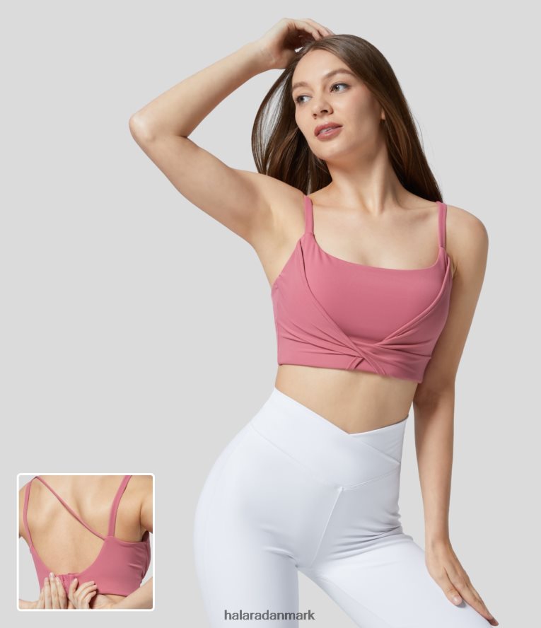 aktivt tøj dk Halara Kvinder lav støtte rygløs justerbar spænde snoet yoga sports bh rouge pink TH606J1616