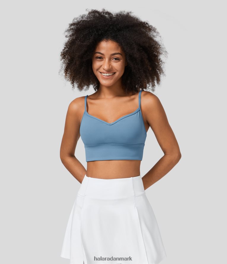 aktivt tøj dk Halara Kvinder lav støtte sweetheart hals rygløs yoga sports bh sølv søblå TH606J1595