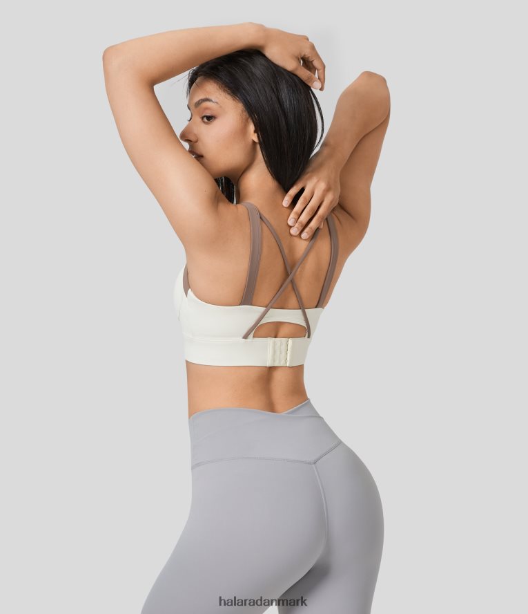 aktivt tøj dk Halara Kvinder medium støtte uden ryg på kryds og tværs, justerbar løbesports-bh med spænde snehvid eg TH606J1610