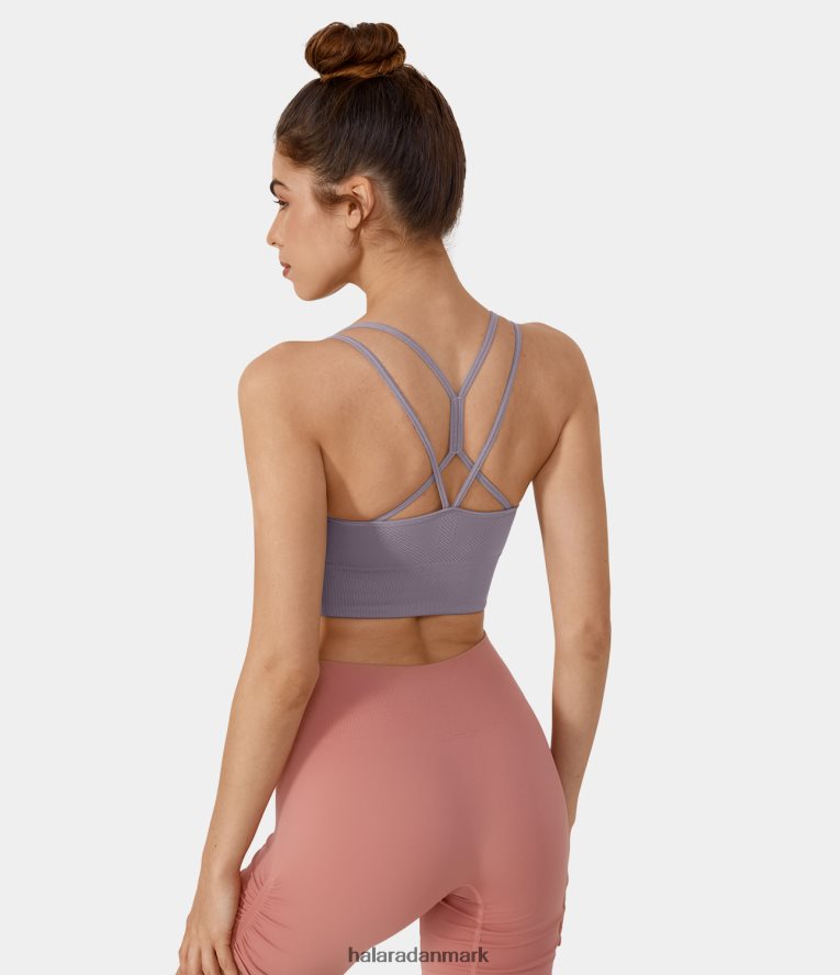 aktivt tøj dk Halara Kvinder sømløs flow lav støtte rygløs krydsende yoga sports bh lavendel aura TH606J1590