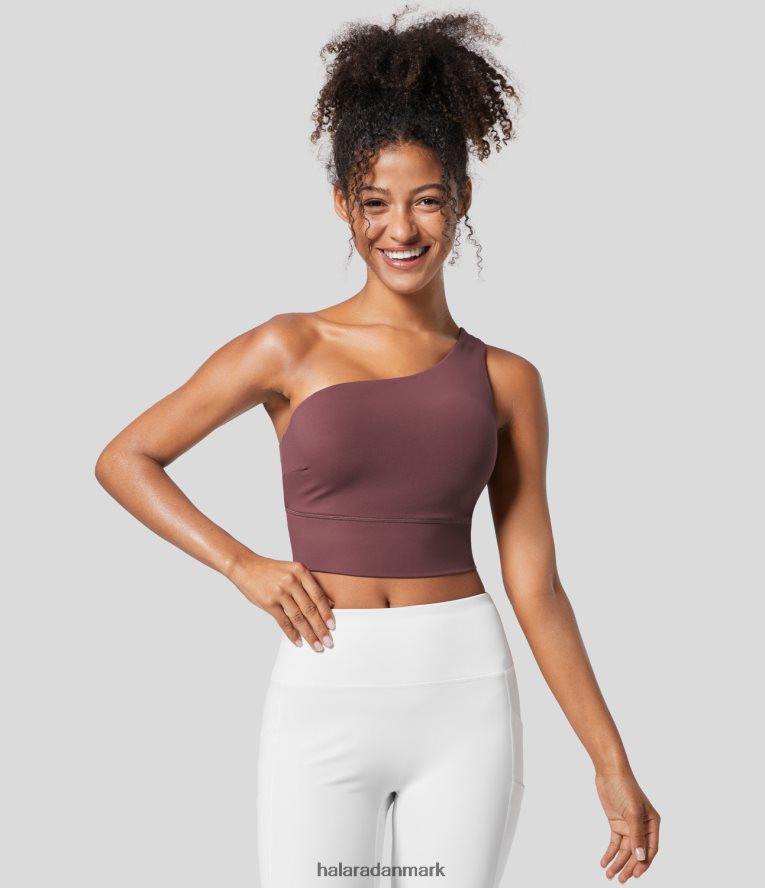 aktivt tøj dk Halara Kvinder softlyzero lav støtte en skulder rygløs yoga sports bh rød mahogni TH606J1586