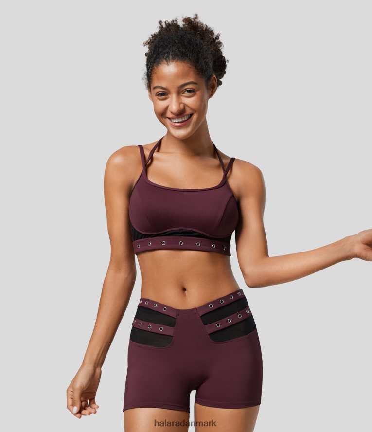 aktivt tøj dk Halara Kvinder softlyzero luftig lav støtte grime rygfri kontrast mesh beklædningsøjer cropped cool touch afslappet sports bh bær rød TH606J1596