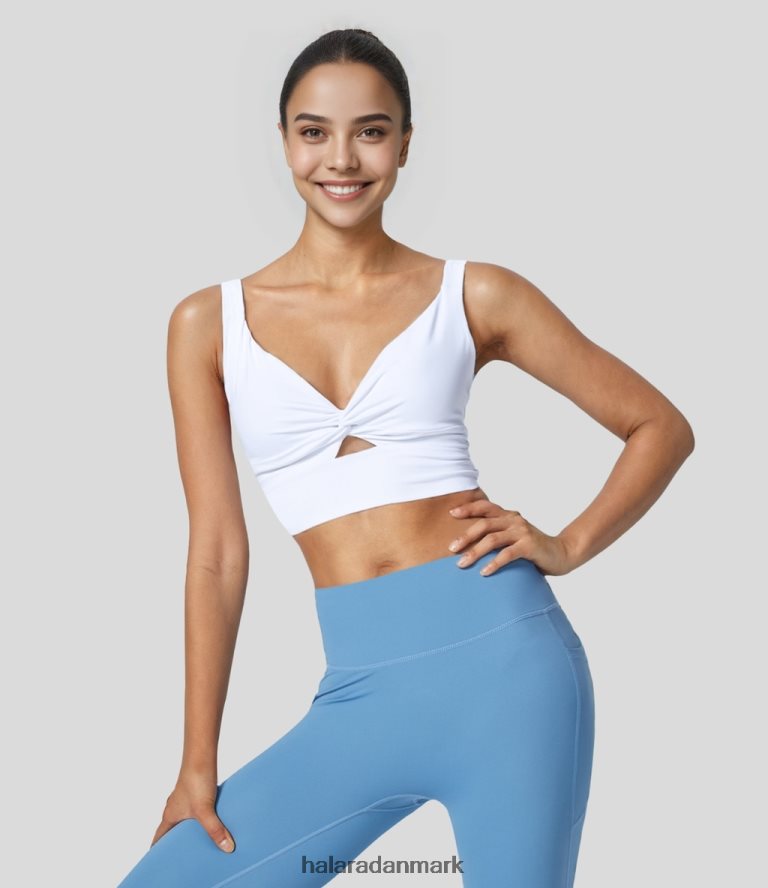 aktivt tøj dk Halara Kvinder softlyzero luftig lav støtte snoet udskåret rygløs cool touch barre ballet dans sports bh hvid TH606J1585