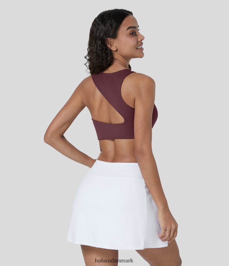aktivt tøj dk Halara Kvinder softlyzero plys lav støtte asymmetrisk rygløs yoga sports bh rød mahogni TH606J1606