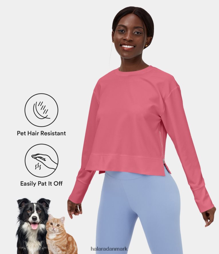 aktivt tøj dk Halara Kvinder patitoff flow kæledyrshår-resistent lynlås split cropped afslappet sports sweatshirt Ørkenrose TH606J1972