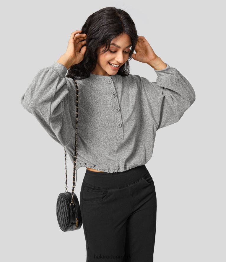 aktivt tøj dk Halara Kvinder raglanærmer med justerbar snøre forneden afslappet sweatshirt mørk meleret grå TH606J2015