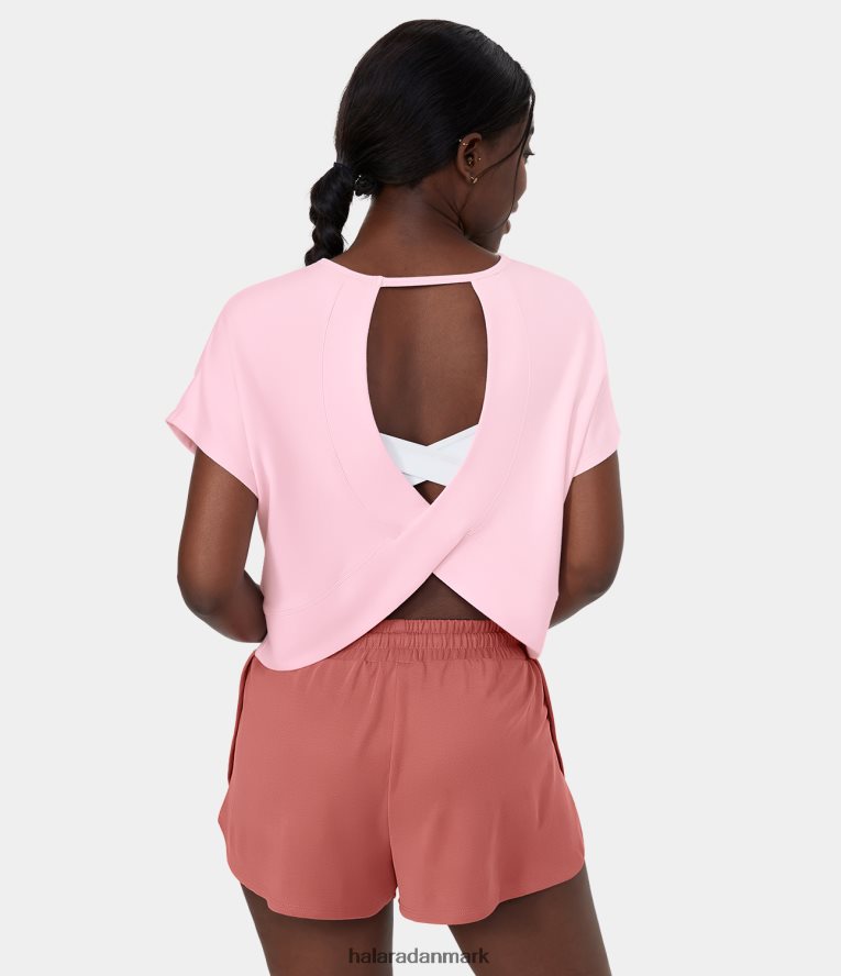 aktivt tøj dk Halara Kvinder crossover søm udskåret cropped afslappet sport top knap pink TH606J1844