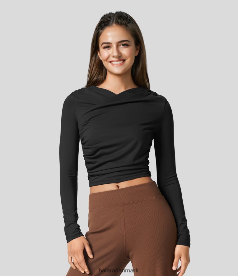 aktivt tøj dk Halara Kvinder crossover v-hals ruched slim casual sports top sort TH606J1848