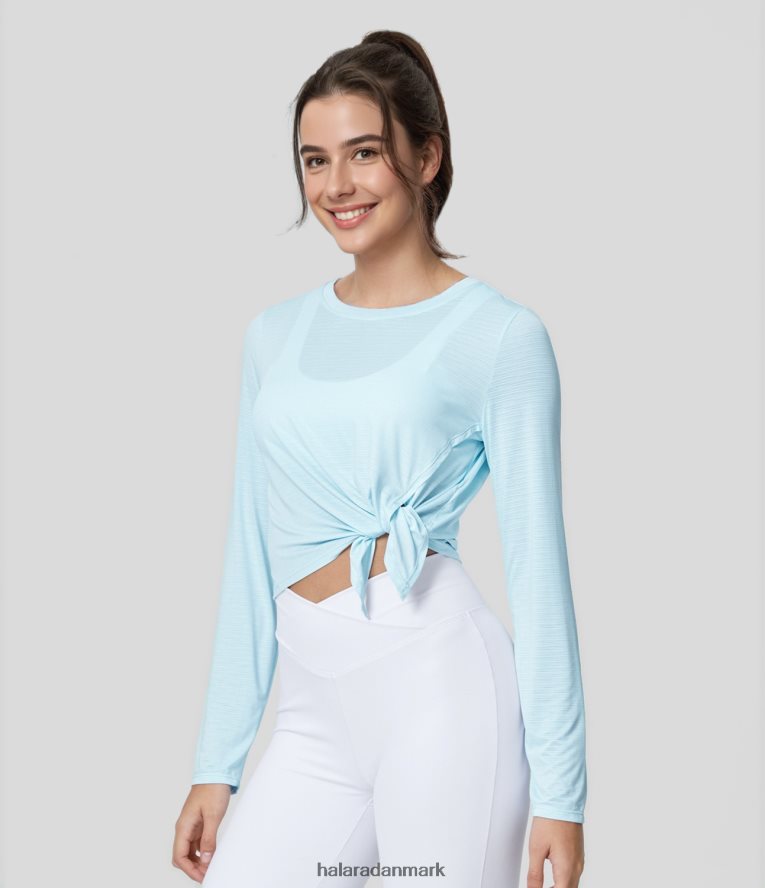 aktivt tøj dk Halara Kvinder gennemsigtig langærmet asymmetrisk splitsøm jacquard cropped afslappet sportstop saltvandsrutschebane TH606J1870