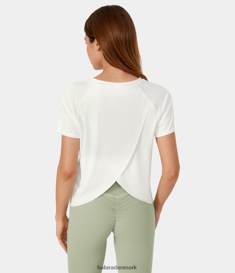 aktivt tøj dk Halara Kvinder kontrast mesh splitsøm korte ærmer cool touch yoga sport top hvid TH606J1805