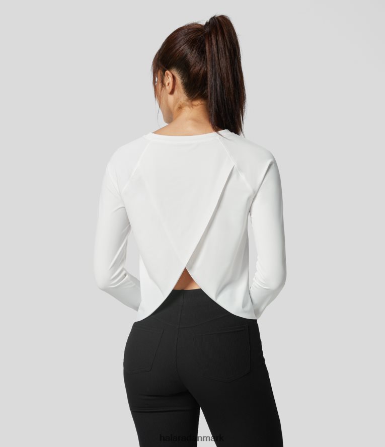 aktivt tøj dk Halara Kvinder kontrast mesh splitsøm lange ærmer cool touch yoga sport top hvid TH606J1815