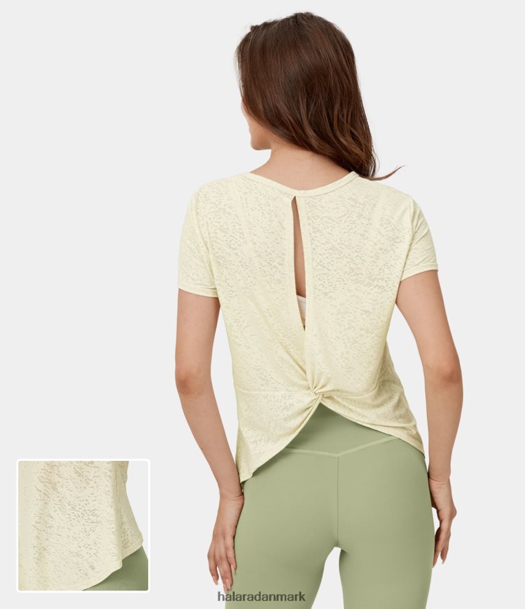aktivt tøj dk Halara Kvinder kortærmet rund halsudskæring med snoet, buet søm yoga sportstop original TH606J1922