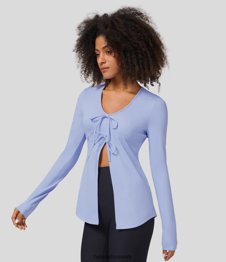 aktivt tøj dk Halara Kvinder langærmet bindebånd foran split yoga sport top blå hejre TH606J1863