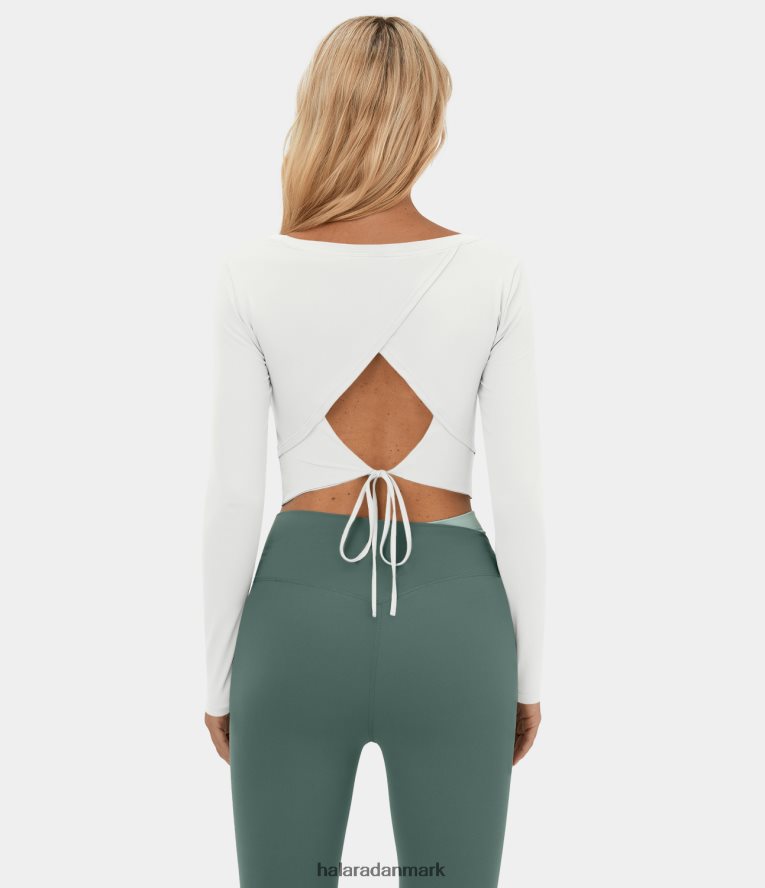 aktivt tøj dk Halara Kvinder langærmet rygløs udskåret tie back beskåret barre ballet dans sports top hvid TH606J1801