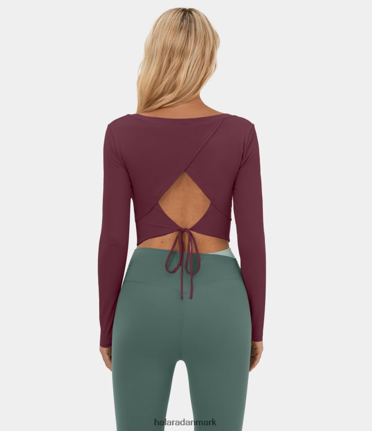 aktivt tøj dk Halara Kvinder langærmet rygløs udskåret tie back beskåret barre ballet dans sports top original TH606J1855