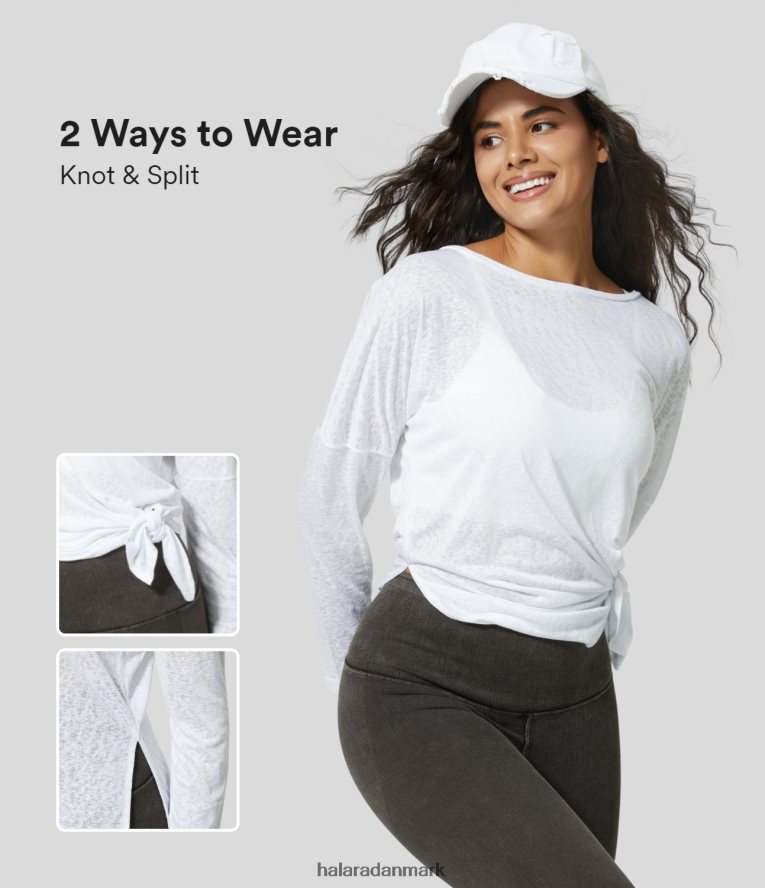 aktivt tøj dk Halara Kvinder rund hals, faldet skulder splitsøm jacquard yoga sport top hvid TH606J1827