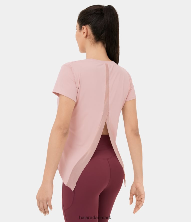 aktivt tøj dk Halara Kvinder rund hals i kontrast mesh med split buet søm yoga sport top potpourri TH606J1835